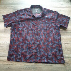 Van Heusen Men Button Up Tropical Leaf Print Short Sleeve Shirt Size XL FLAW